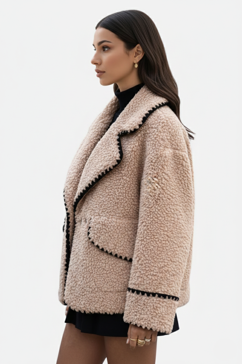 Faux Fur Sherpa Fleece Double Breasted Jacket Notched Lapel