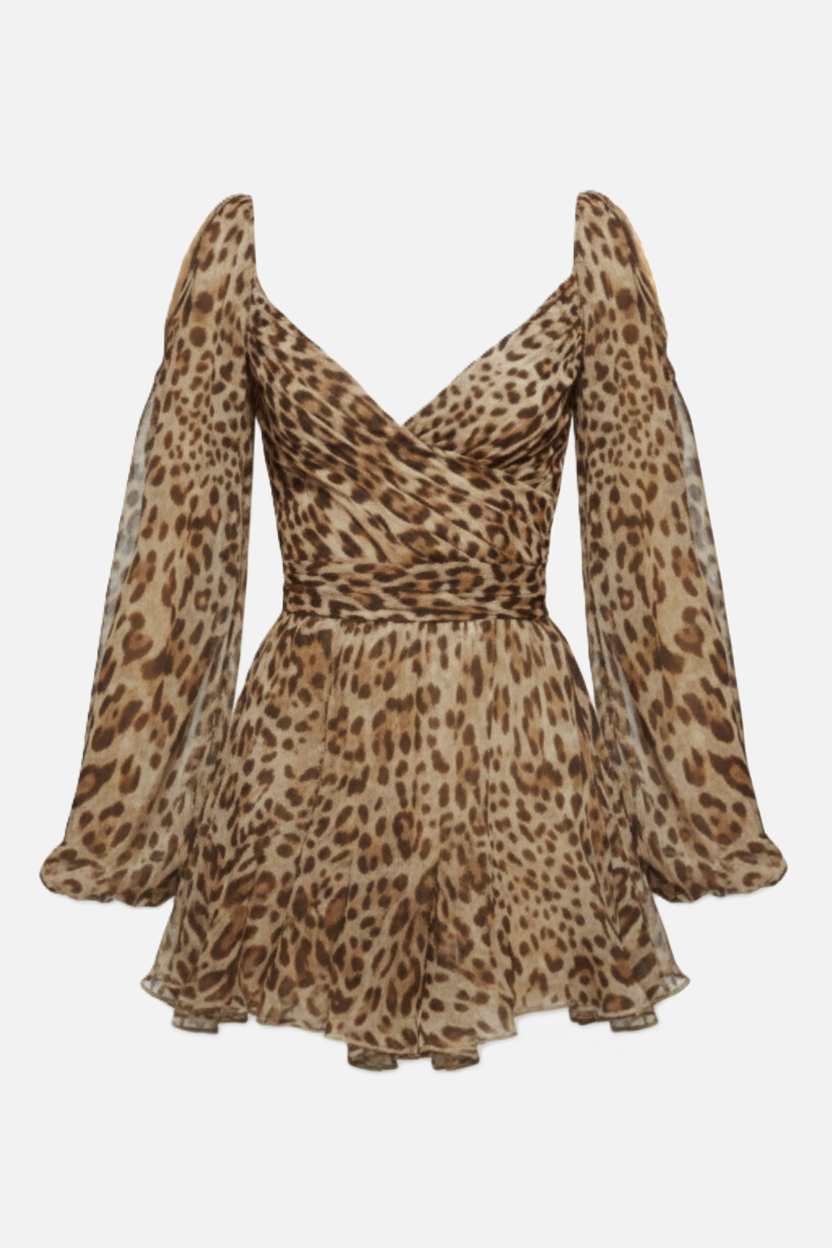 Chiffon Puff Sleeve Lace-Up Back Ruffle Mini Dress