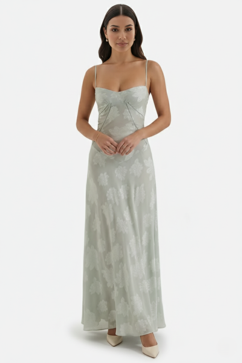 Floral Slip Maxi Dress with Lace-Up Back