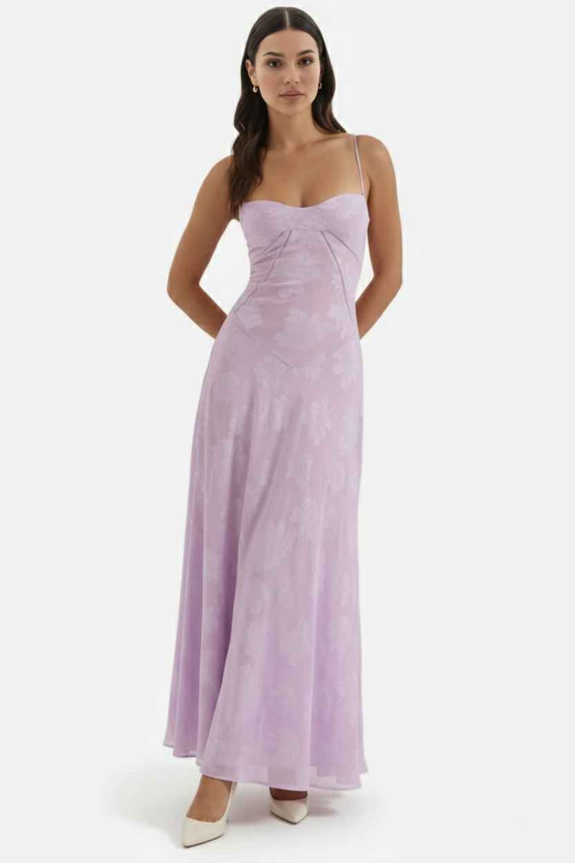 Floral Slip Maxi Dress with Lace-Up Back