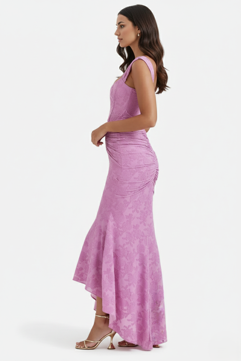 Corset Mermaid Maxi Dress Ruched Draped Wide Straps
