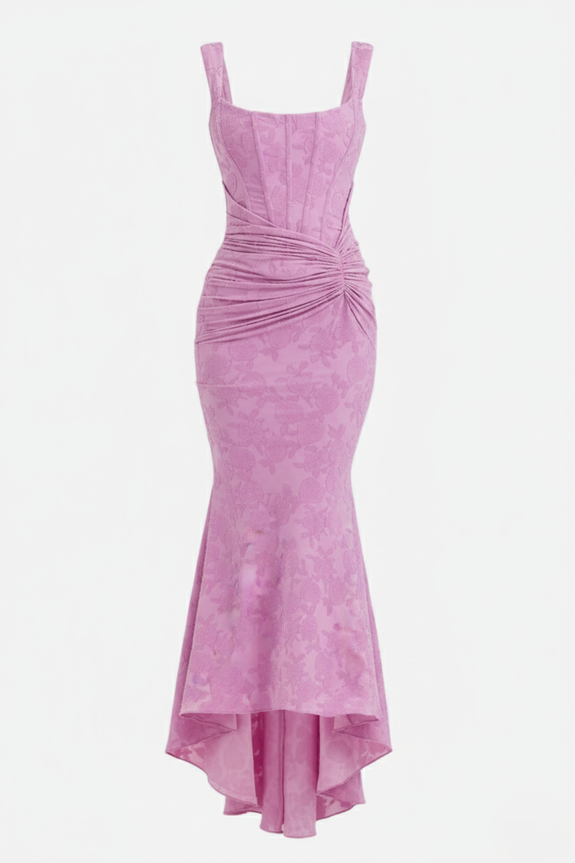 Corset Mermaid Maxi Dress Ruched Draped Wide Straps