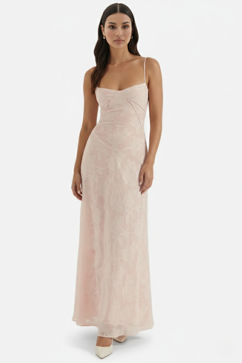 Floral Slip Maxi Dress with Lace-Up Back