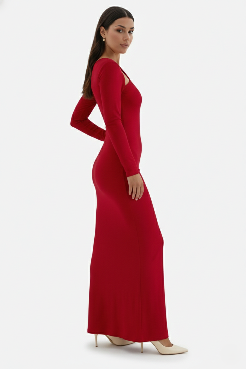 Bodycon Maxi Dress Asymmetric Cutout Long Sleeve