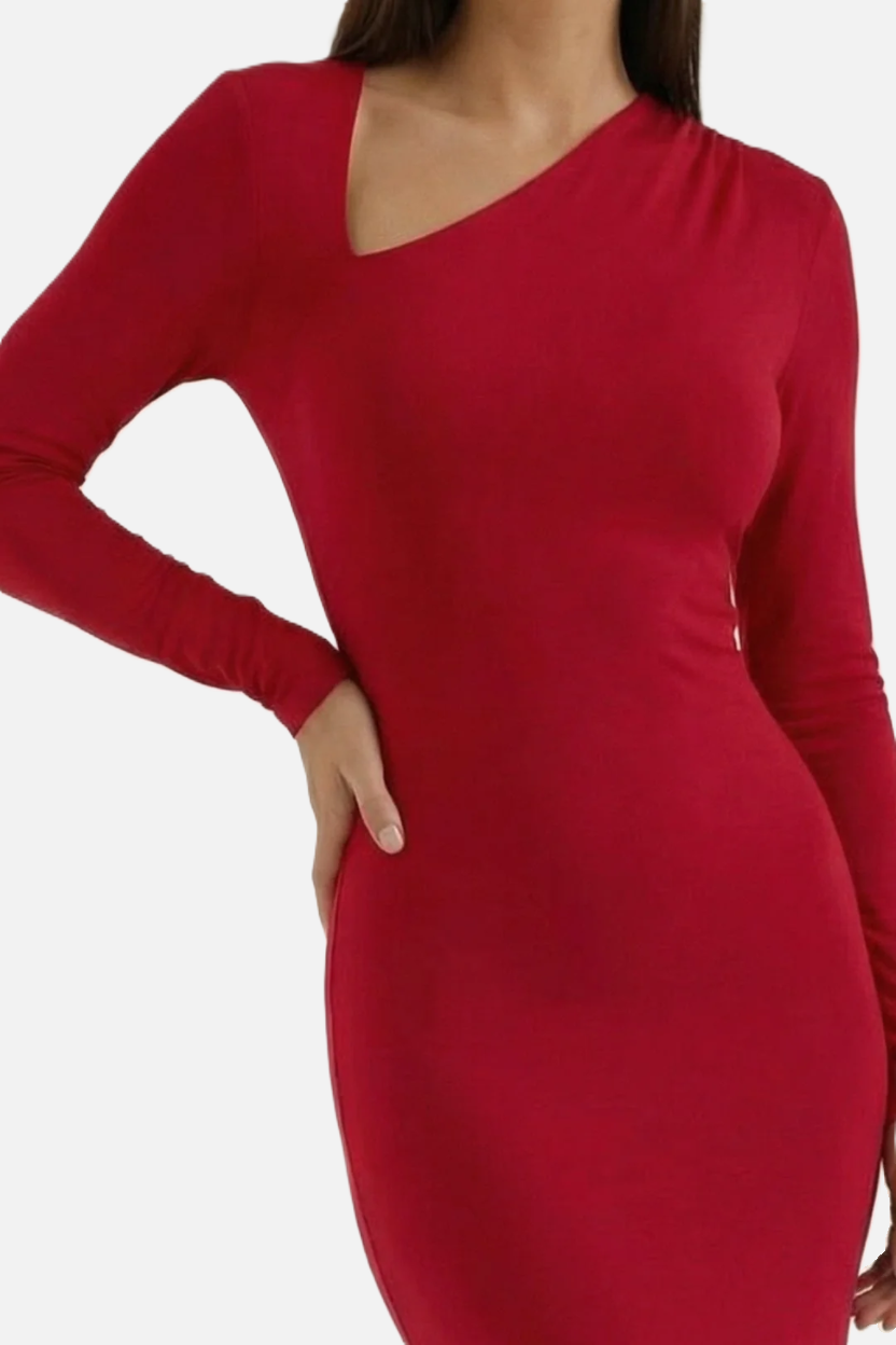Bodycon Maxi Dress Asymmetric Cutout Long Sleeve