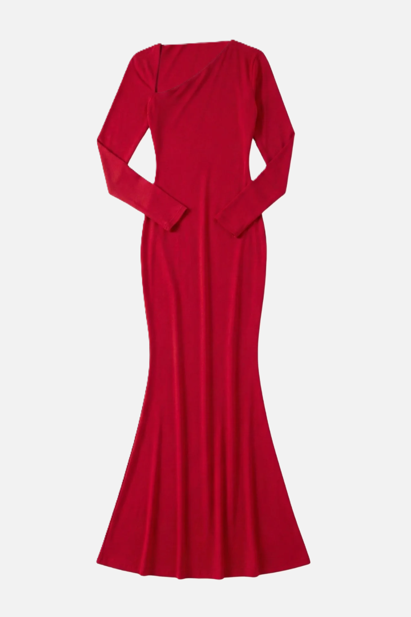 Bodycon Maxi Dress Asymmetric Cutout Long Sleeve