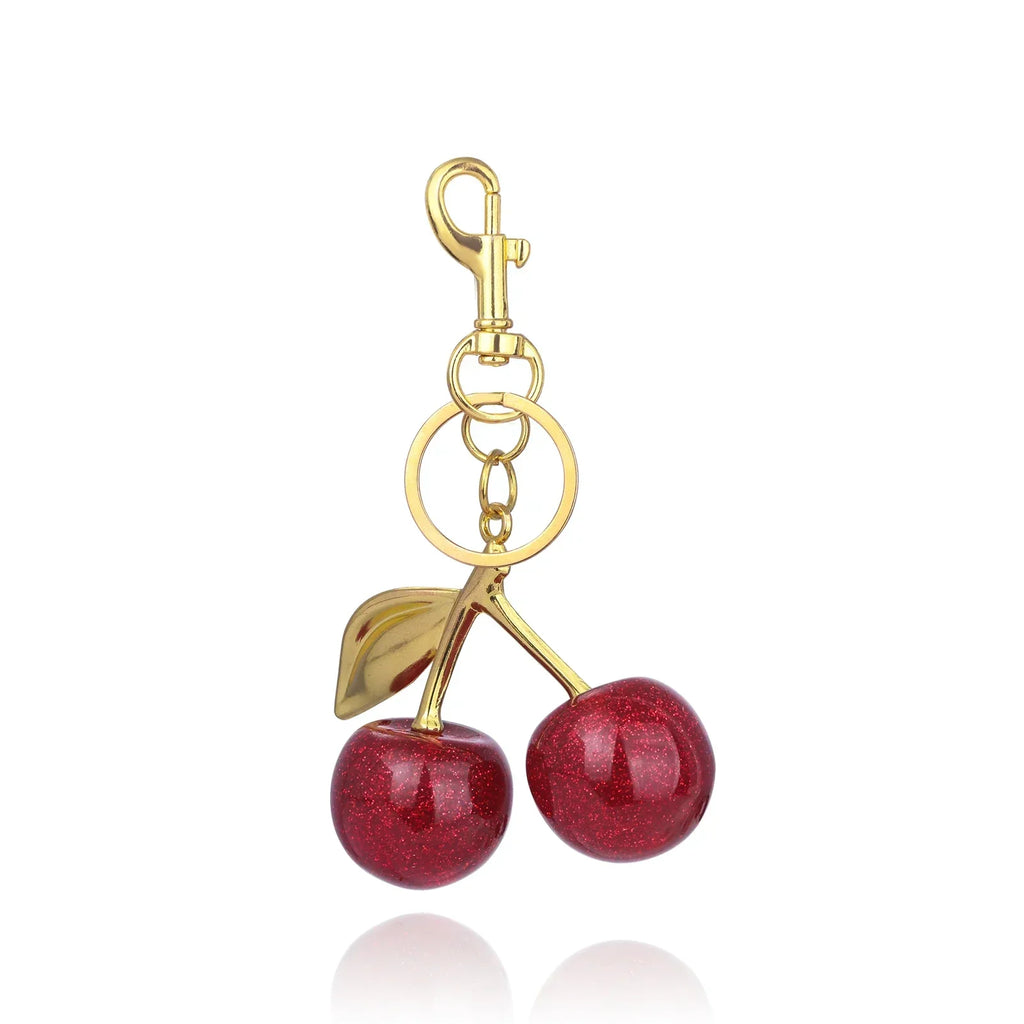 Cherry Charm Keychain with Red Beads – Elegant Bag Charm and Key Ring Accessory
