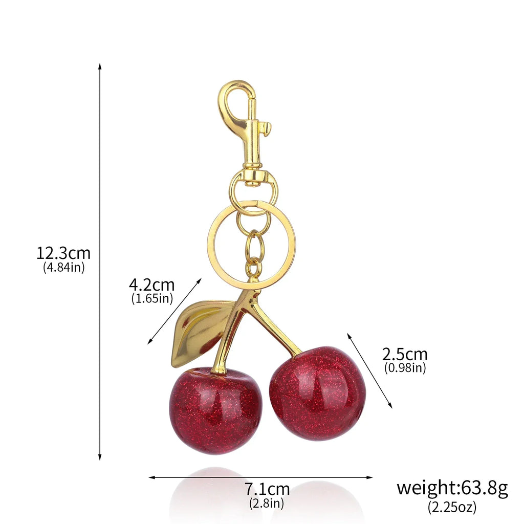 Cherry Charm Keychain with Red Beads – Elegant Bag Charm and Key Ring Accessory