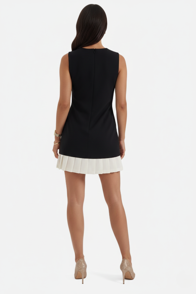 Cocktail Dress Sleeveless Shift with Pleated Hem