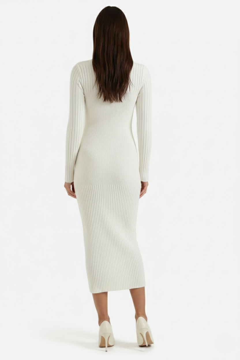Bodycon Sweater Midi Dress Ribbed Knit Long Sleeve Crew Neck