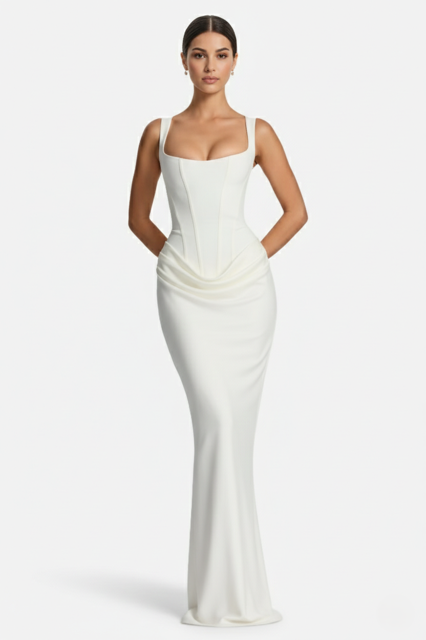Bodycon Evening Dress With Draped Detail And Lace Up Back