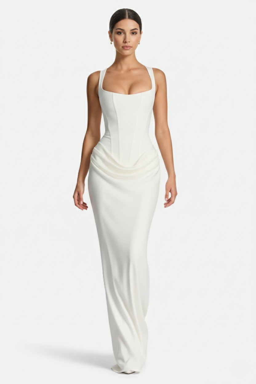 Bodycon Evening Dress With Draped Detail And Lace Up Back