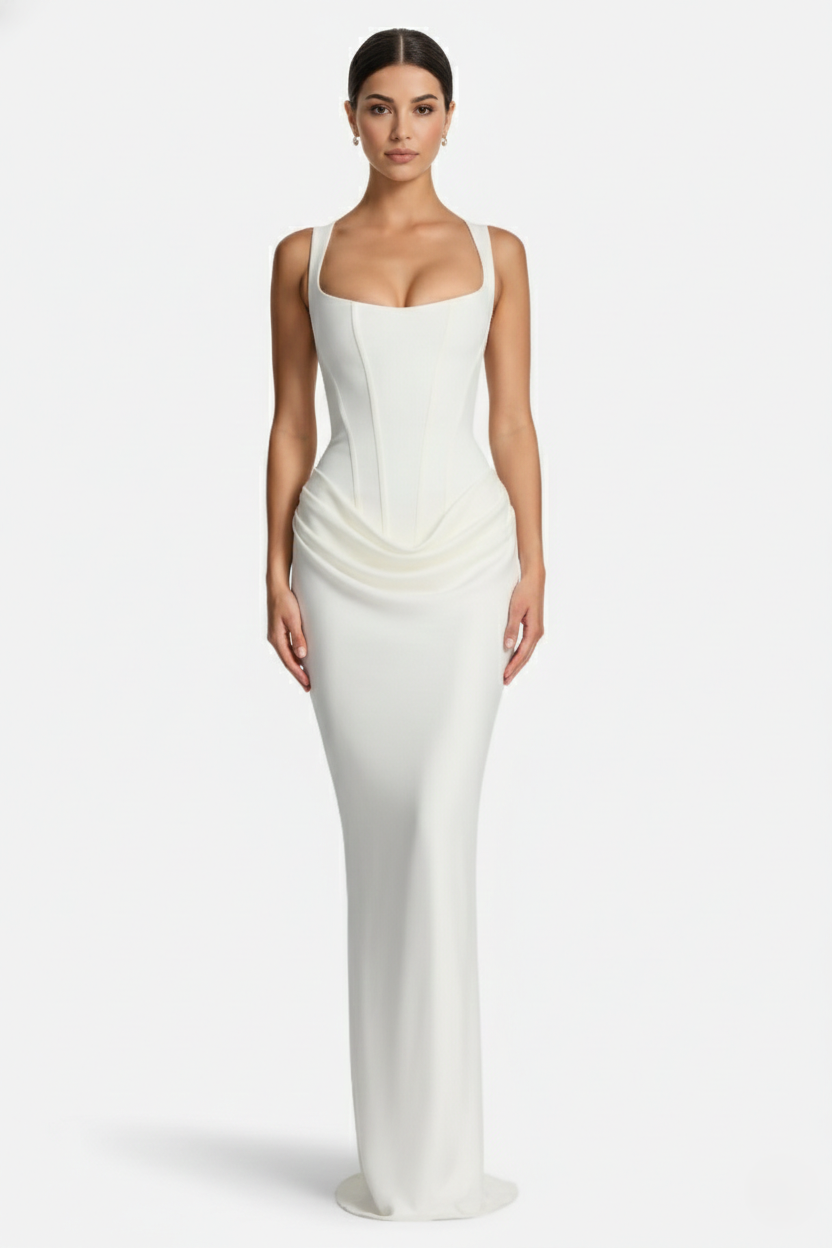 Bodycon Evening Dress With Draped Detail And Lace Up Back