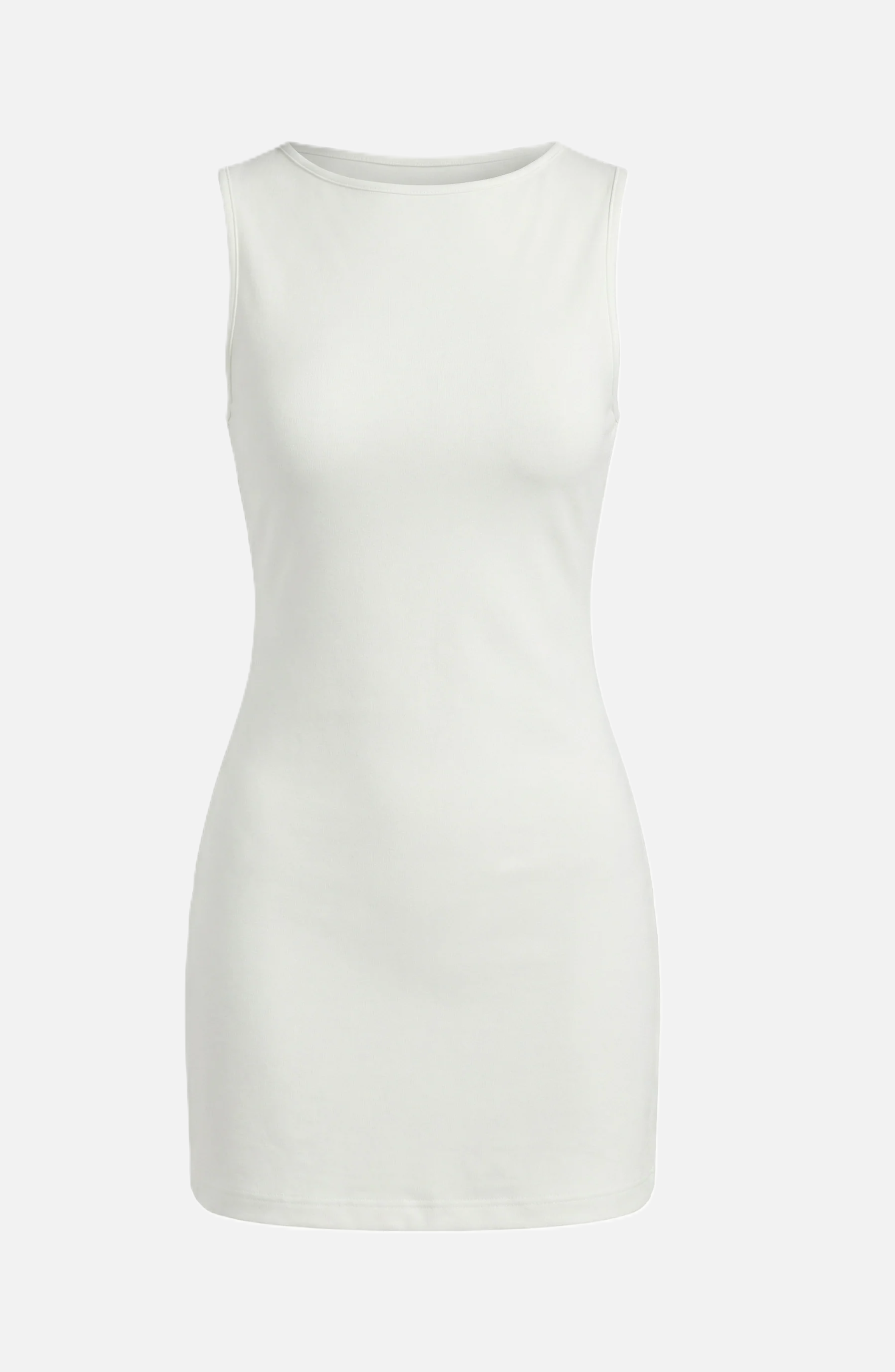 Bodycon Mini Dress Boat Neck Sleeveless Ribbed Knit Basic Stretch