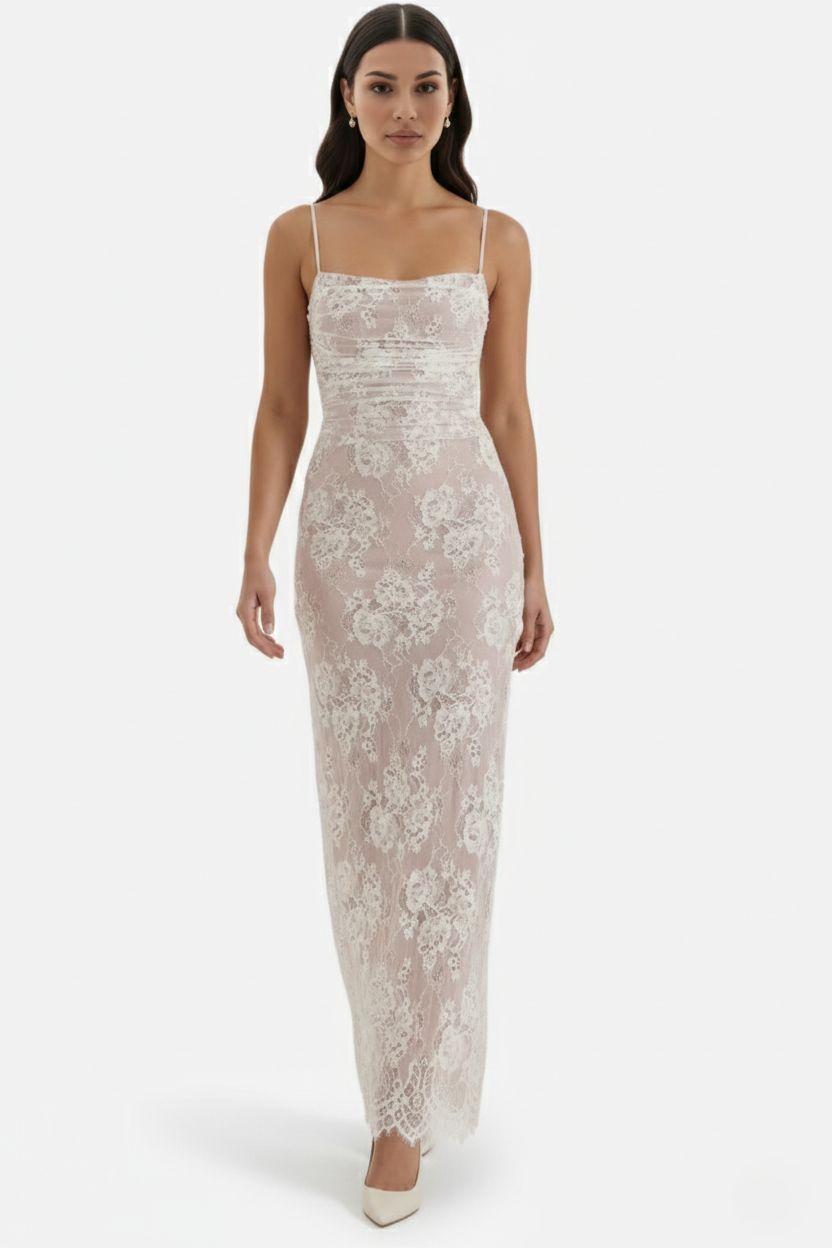 Floral Lace Maxi Dress with Lace-Up Back and Long Sleeve Shrug