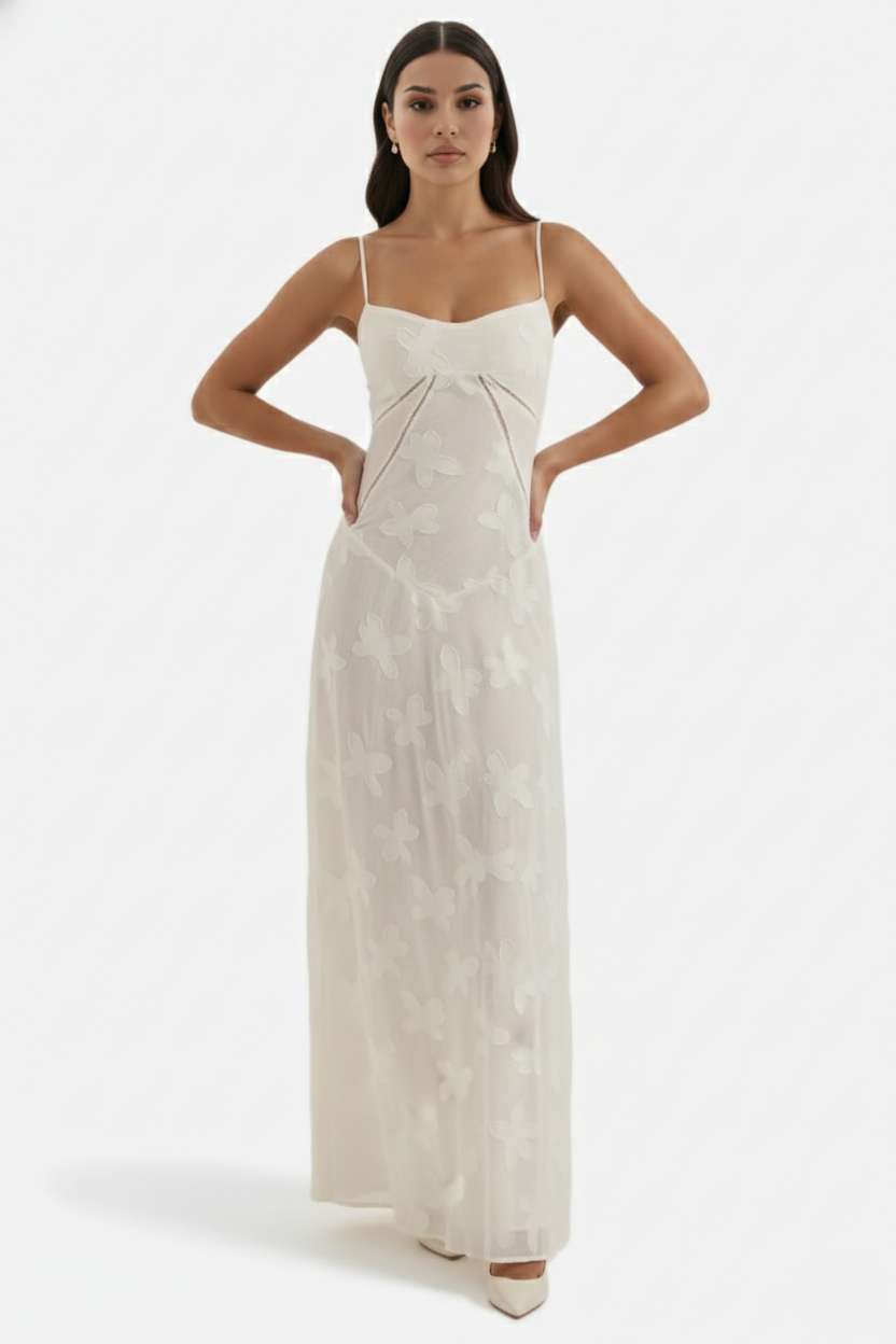 Floral Slip Maxi Dress with Lace-Up Back