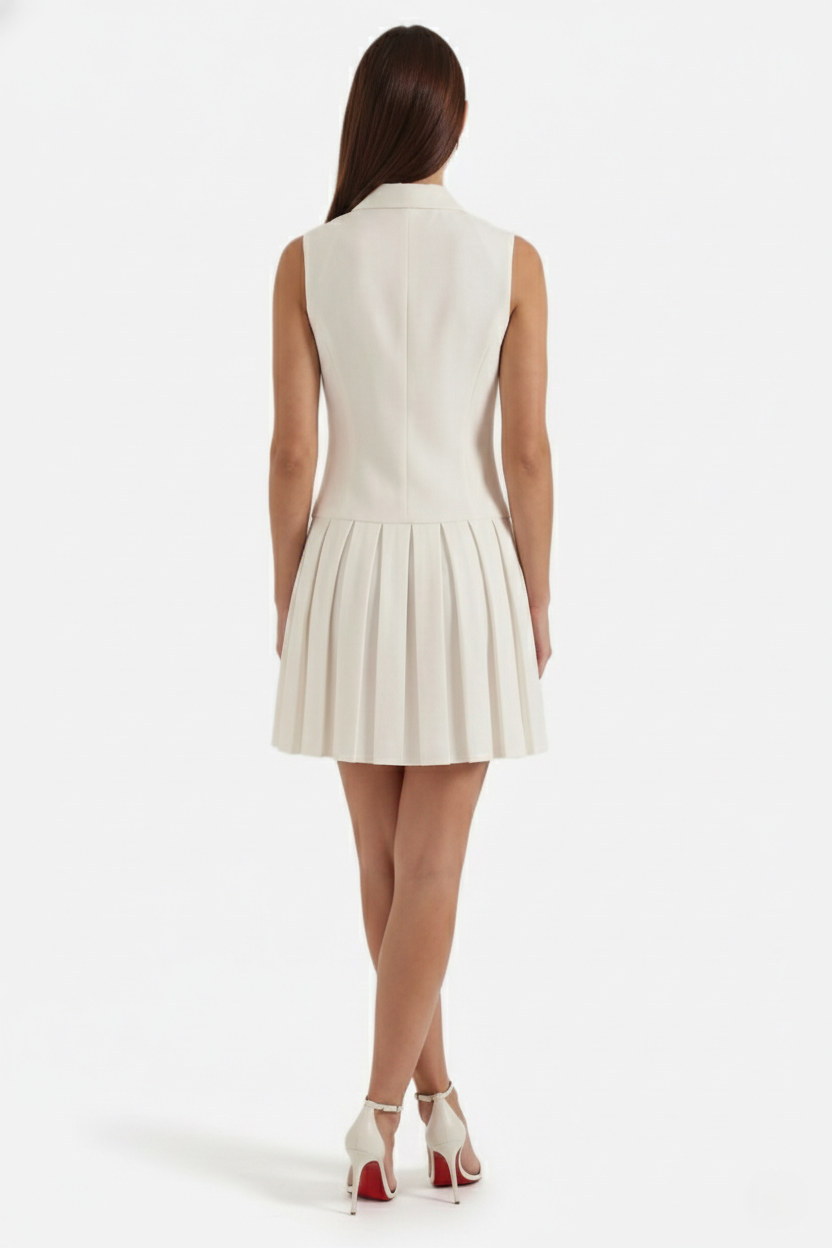 Double-Breasted Waistcoat Pleated Mini Dress