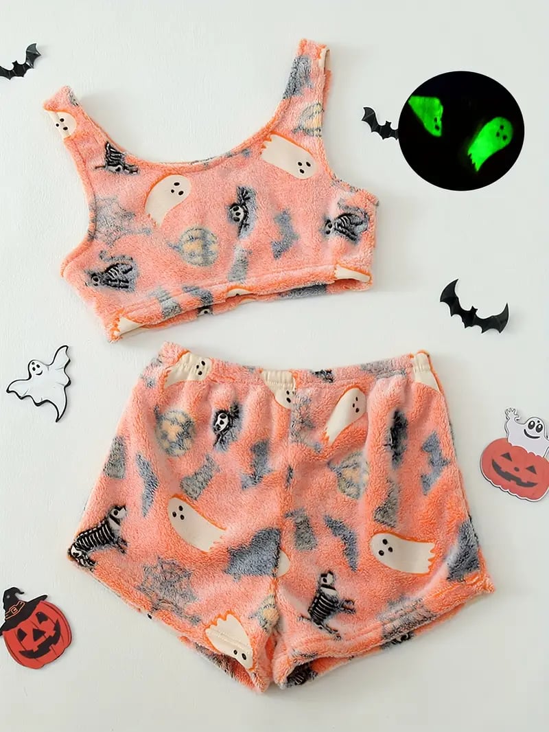 Glow in the Dark Halloween Pajamas – Cozy Festive Sleepwear Set for Women