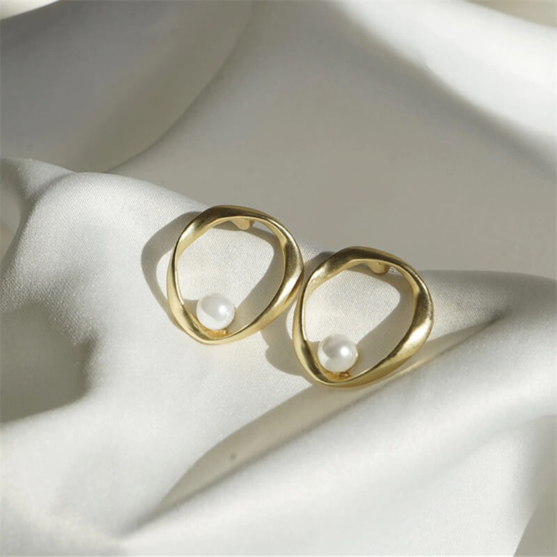 14K Gold Plated Pearl Earrings for Women – Minimalist Elegant Jewelry