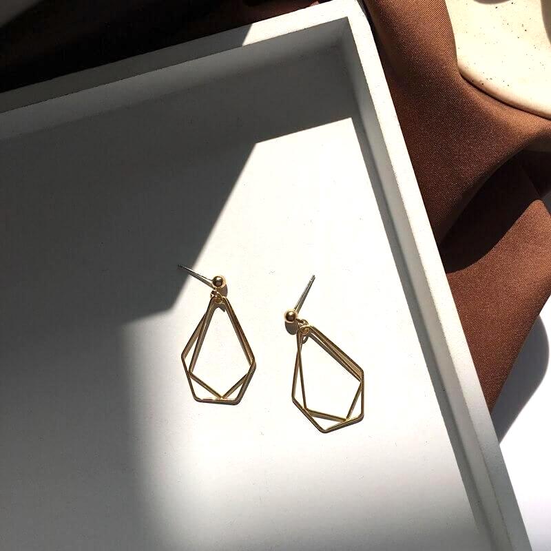14K Gold Plated Geometric Earrings for Women – Minimalist Modern Jewelry