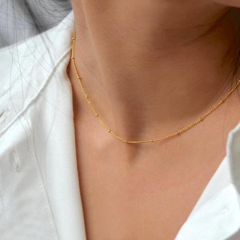 14K Gold Plated Satellite Chain Necklace for Women – Stainless Steel Minimalist Jewelry
