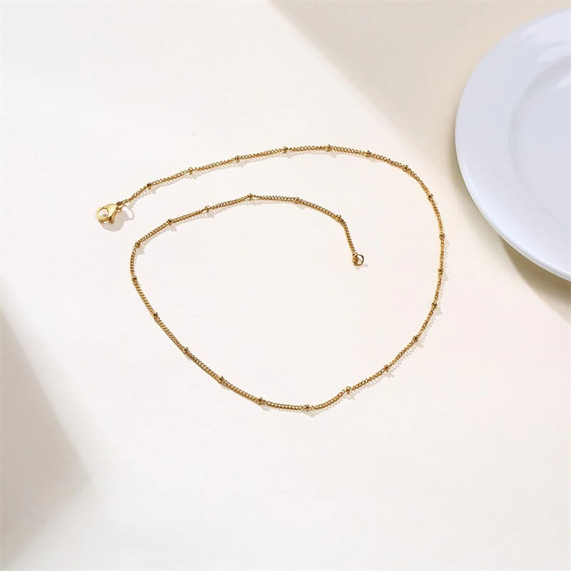 14K Gold Plated Satellite Chain Necklace for Women – Stainless Steel Minimalist Jewelry