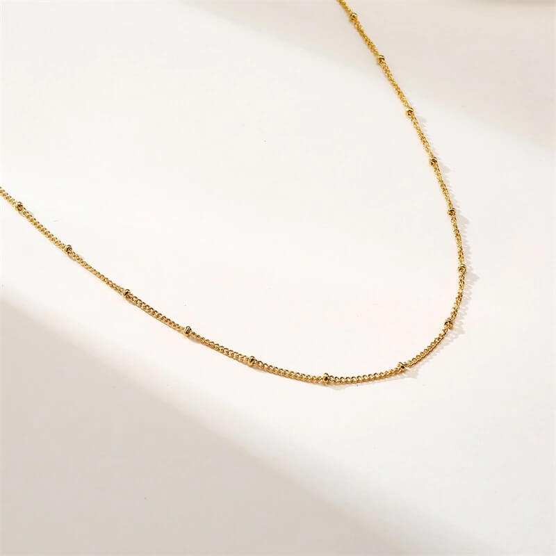 14K Gold Plated Satellite Chain Necklace for Women – Stainless Steel Minimalist Jewelry