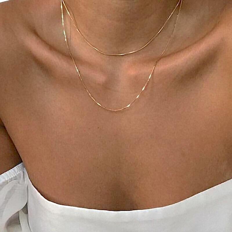 14K Gold Plated Serpentine Chain Necklace for Women – Minimalist Elegant Jewelry