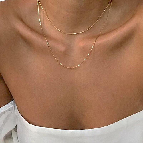 1mm Serpentine Chain Necklace for Women – Gold Plated or Stainless Steel Minimalist Jewelry