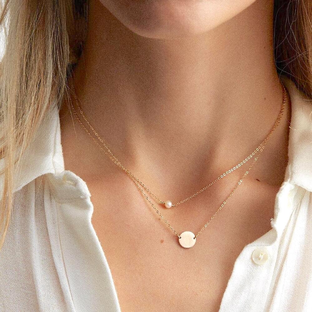 Double Layer Pearl Necklace for Women – Gold Plated Stainless Steel Minimalist Jewelry