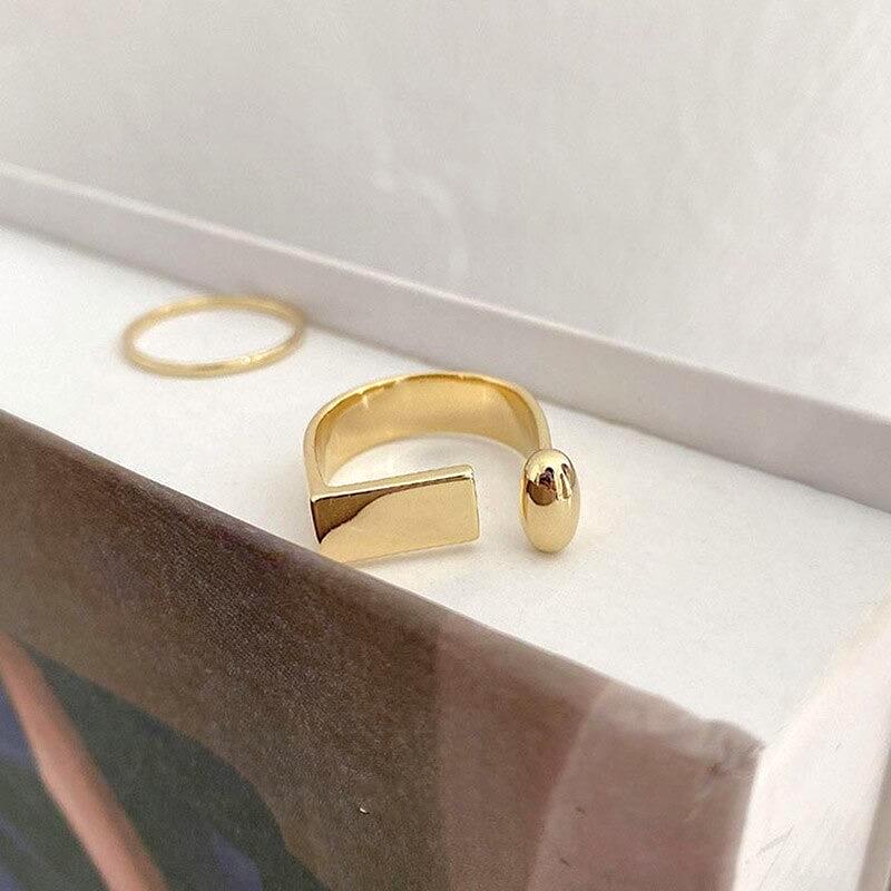 Adjustable Geometric Ring for Women – 14K Gold Plated Sterling Silver Minimalist Jewelry