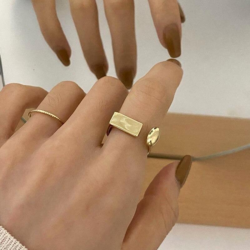 Adjustable Geometric Ring for Women – 14K Gold Plated Sterling Silver Minimalist Jewelry