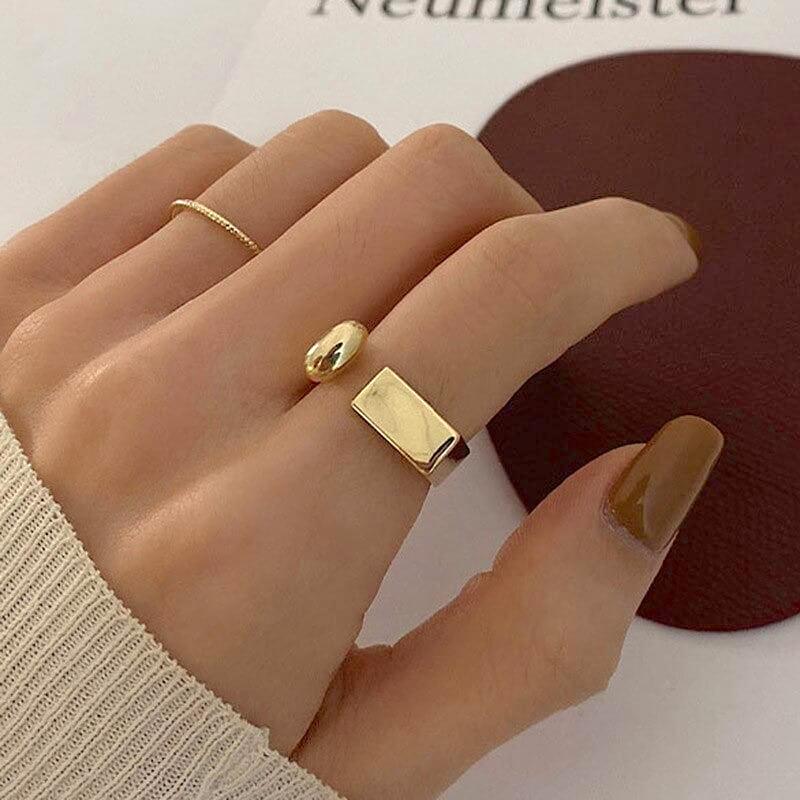 Adjustable Geometric Ring for Women – 14K Gold Plated Sterling Silver Minimalist Jewelry