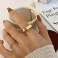 Adjustable Geometric Ring for Women – 14K Gold Plated Sterling Silver Minimalist Jewelry