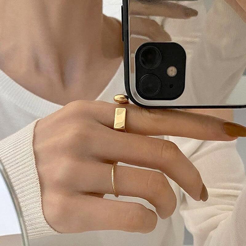 Adjustable Geometric Ring for Women – 14K Gold Plated Sterling Silver Minimalist Jewelry