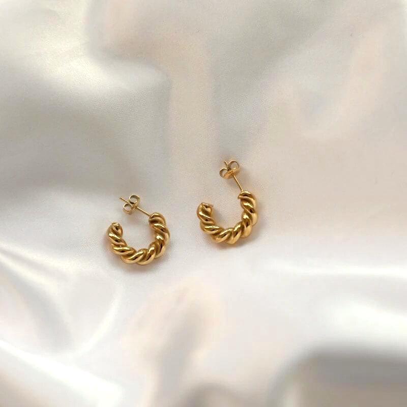14K Gold Plated Twisted Hoop Earrings for Women – Minimalist Elegant Jewelry