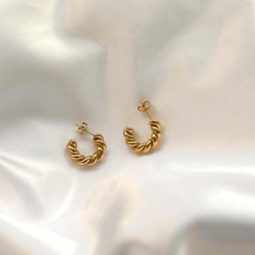 14K Gold Plated Twisted Hoop Earrings for Women – Minimalist Elegant Jewelry