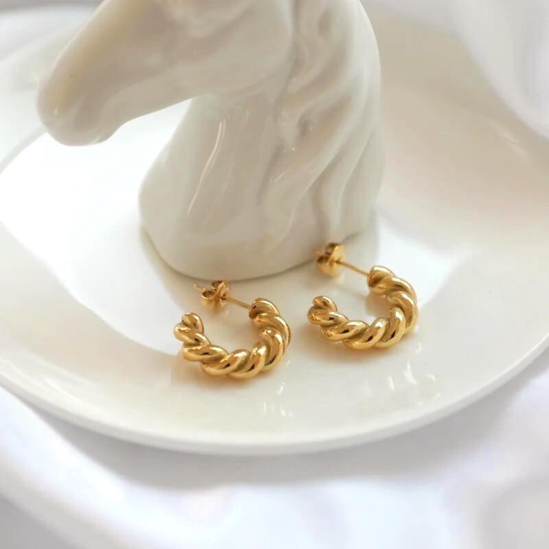 14K Gold Plated Twisted Hoop Earrings for Women – Minimalist Elegant Jewelry