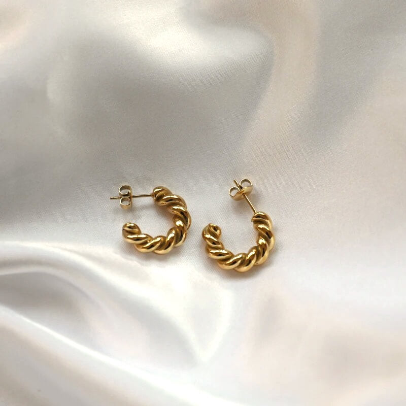 14K Gold Plated Twisted Hoop Earrings for Women – Minimalist Elegant Jewelry