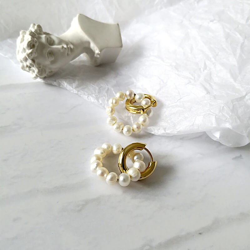 Double Freshwater Pearl Hoop Earrings for Women – 18K Gold Plated Elegant Everyday Jewelry