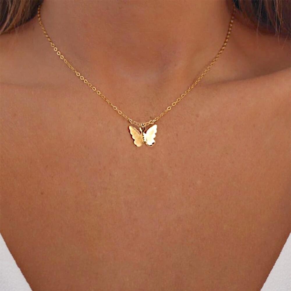 14K Gold Plated Butterfly Pendant Necklace for Women – Elegant Minimalist Jewelry